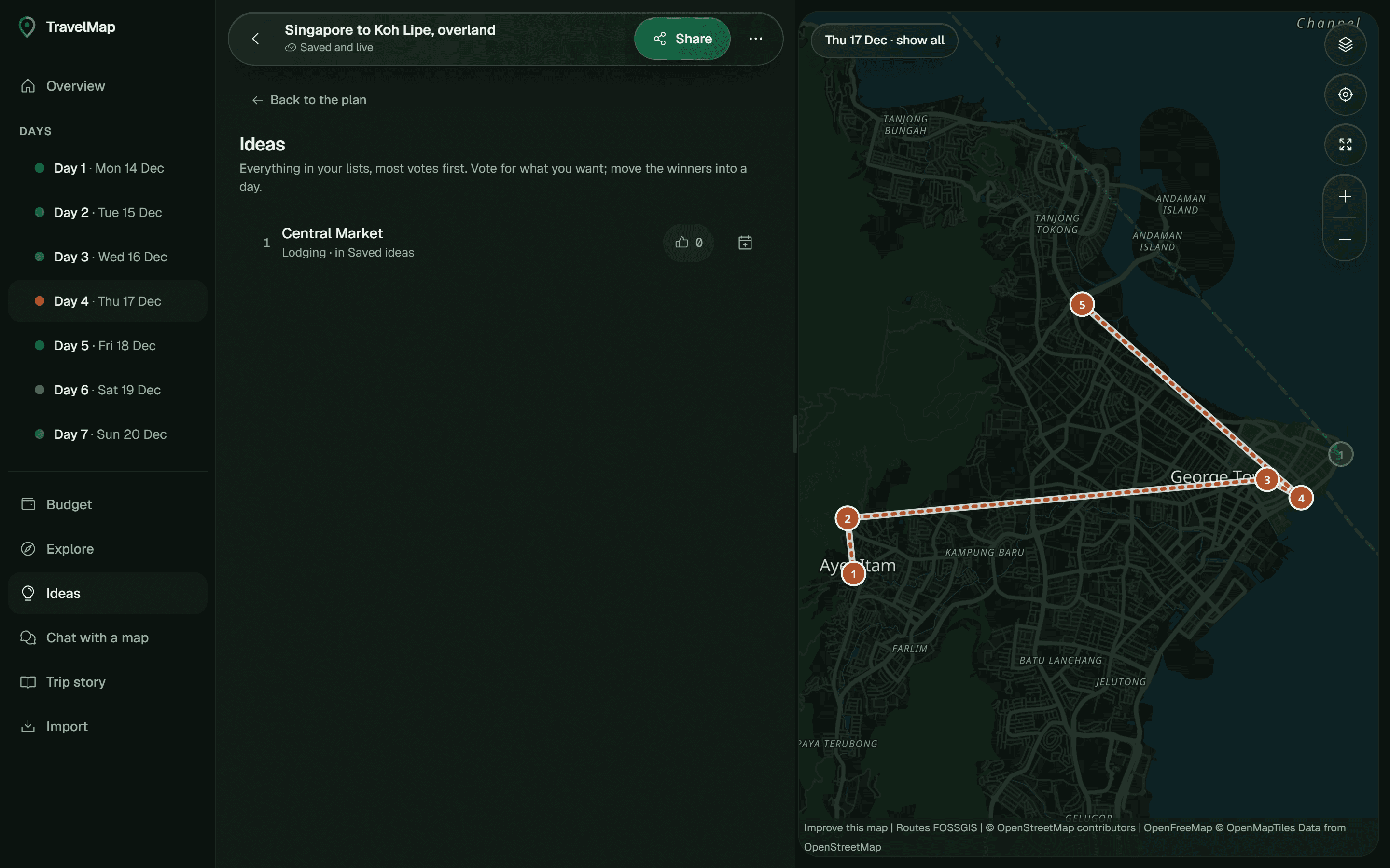 The Ideas view, with places sorted by votes